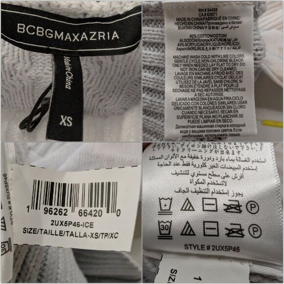 BCBGMaxAzria Puff Sleeve Pom Sweater Womens Ice Blue Turtleneck Cable Knit Sz XS - Picture 5 of 9